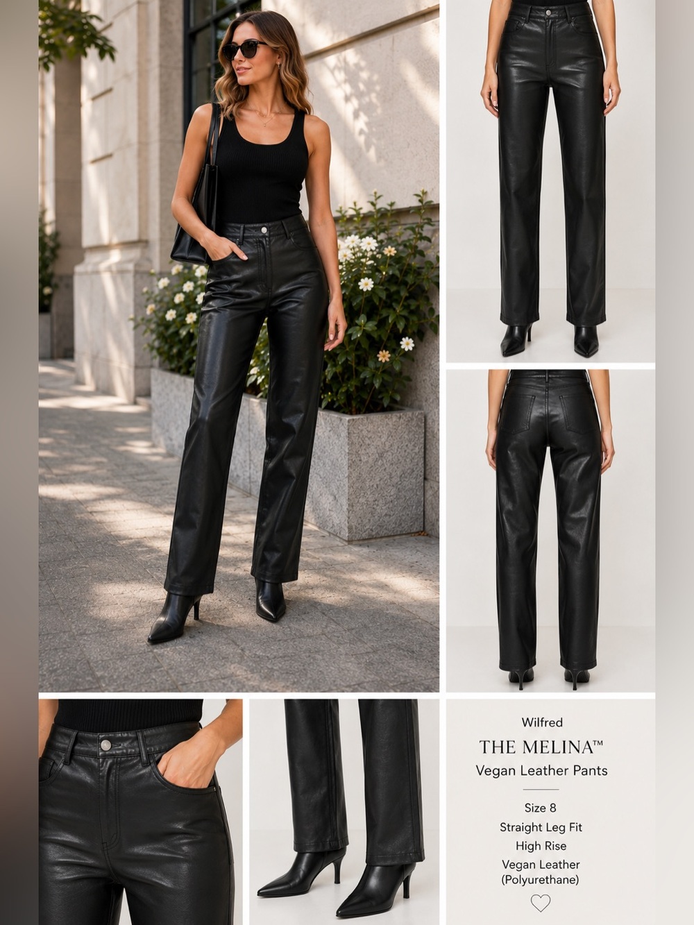 Wilfred The Melina Vegan Leather Pants Black High Rise Straight Leg 8